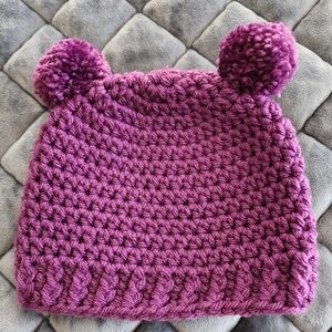 Purple Knitted Kids Beanie with Pom Poms